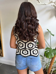 Black Crochet Patterned Tank Top Phoebe