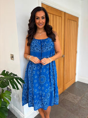Royal Blue Paisley Bubble Cotton Summer Dress Flo
