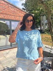 Blue Striped Textured Linen Top Anais