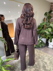 Chocolate Textured Trousers Set Liora