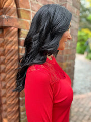 Red Lace Ribbed Top Francesca