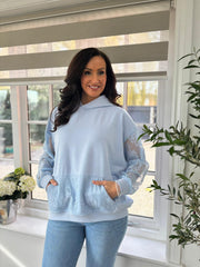 Light Blue Luxury Lace Mesh Hoodie Adalynn