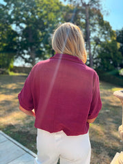 Wine Tie Front Blouse Brielle
