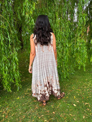 Cream Pleated Floral Stripe Dress Leona