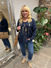 Navy Metallic Lightweight Knit Bella