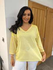 Yellow Marl Crochet Detail Top Cora