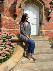 Denim Pattern Stripe Shimmer Cardigan Freya