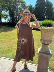 Chocolate Applique Flower Dress Dora