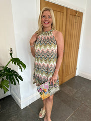 Green Zig Zag Halter Neck Dress Jade