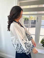 Navy Floral Embroidered Blouse Skye