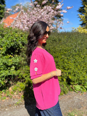 Lipstick Pink Applique Floral Crepe Top Astra
