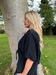Black Soft Cord Tie Detail Shirt Morgan