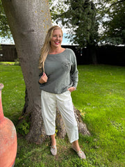 Khaki Ribbed Flower Top Mika