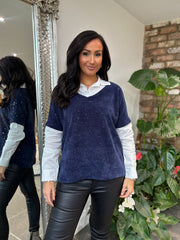 Navy Shimmer Layered Top Ellis