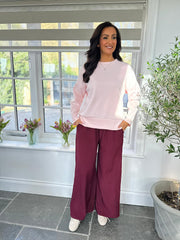 Wine Side Stripe Pull on Trousers Jenna
