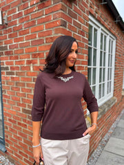 Chocolate Jewel Embellished Knit Sandra