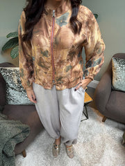 Bronze Shimmer Floral Bomber Jacket Adele