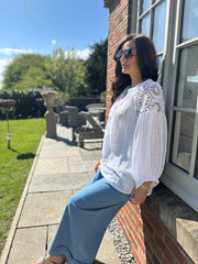 White Crochet Shoulder Detail Top Wrenley