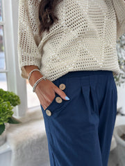 Navy Hareem Style Button Trousers