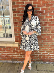 White Patterned Pleat Detail Dress Rose