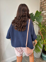 Navy Bubble Cotton Pocket Blouse Carol