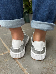 Silver Pierced Slip On Trainers