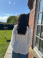 White Crochet Shoulder Detail Top Wrenley