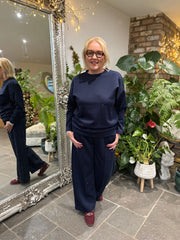 Navy Diamante Seam Front Trousers Nina