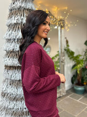 Wine Diamante Sweat Top Nina