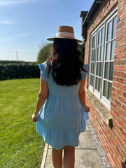 Blue Frill Sleeve Bubble Cotton Dress Alison