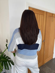 Blue Ribbed Stripe Knit Elora