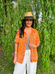 Orange Bubble Cotton Paisley Short Sleeve Shirt Jackie