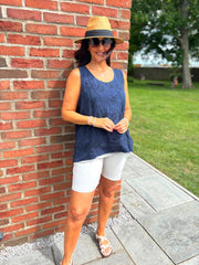 Navy Embroidered Daisy Pattern Vest Stella
