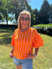 Orange Puff Sleeve Striped Top Erin