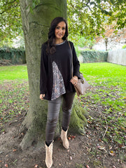 Black Ditsy Leopard Knit Top Danielle