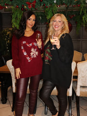 Wine Sequin Candy Cane Jumper Joy