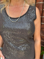 Chocolate Sequin Vest Top Rebecca