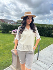 White Gold Shimmer Lace Top Adriana