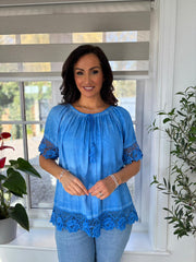 Royal Blue Bardot Tassel Top Adeline