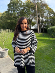Black Drop Shoulder Stripe Knit Dove