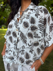 Chocolate Leaf Print Tie Front Blouse Brielle