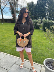 Chocolate Bubble Cotton Crochet Hem Blouse Jo