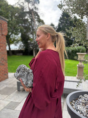 Wine Ruched Pebble Button Top Kate