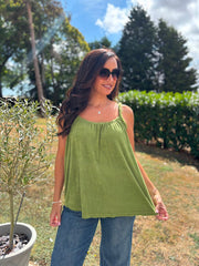 Olive Raw Edge Towelling Vest Natasha