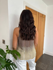 Mocha Lurex Chevron Knit Vest Tina