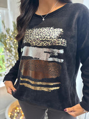 Black Chenille Brushstroke Sweatshirt Donna