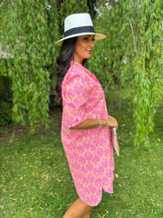 Neon Pink Patterned Shirt Dress Iris