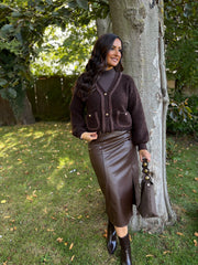 Chocolate Boucle Braid Knit Cardi Florence