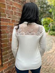 White Lace Ribbed Top Francesca