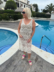 Antique Cream Multi Pattern Crochet Dress Oakley